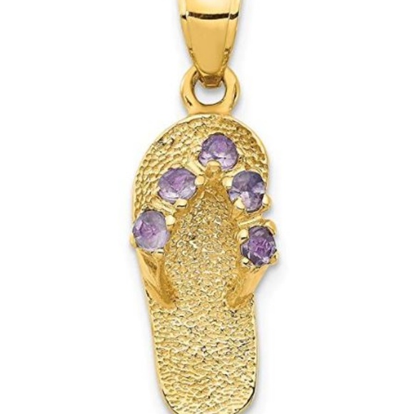 14k Yellow Gold Birthstone Flip Flop Necklace Charm Pendant Birth month CZ Stone - Picture 7 of 10